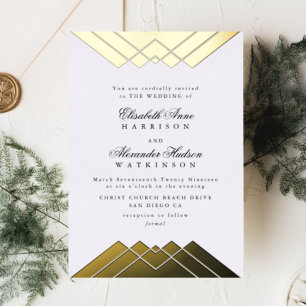 Geometric Gold Leaf Gatsby Calligrafy Wedding Folieneinladung
