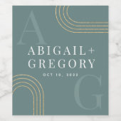 Geometric Gold Lines Monogram Green Wedding Weinetikett (Einzelnes Label)