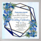 Geometric Gold Navy & Blue Blume Wedding Poster (Vorne)
