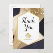 Geometric Gold Navy Blue Dankeschön Logo Business Postkarte (Vorne/Hinten)