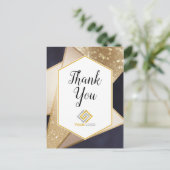 Geometric Gold Navy Blue Dankeschön Logo Business Postkarte (Stehend Vorderseite)