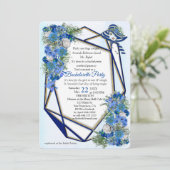 Geometric Gold Navy - Blue Flowers Bachelorette Einladung (Stehend Vorderseite)
