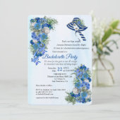 Geometric Gold Navy - Blue Flowers Bachelorette Einladung (Stehend Vorderseite)