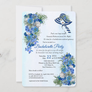Geometric Gold Navy - Blue Flowers Bachelorette Einladung