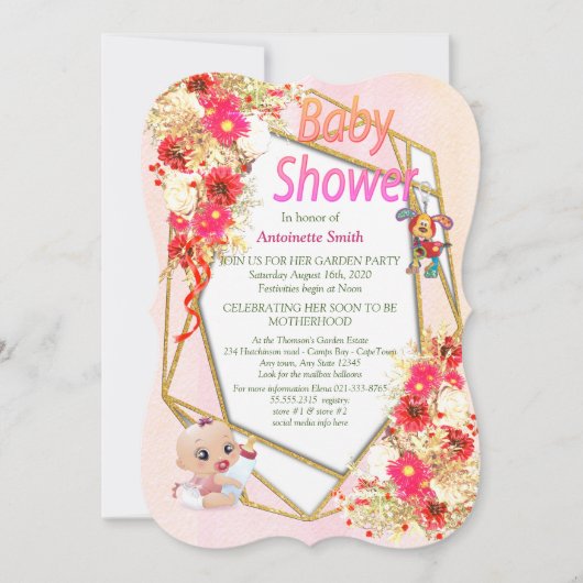 Geometric Gold Pink Baby Dusche Einladung (Vorderseite)