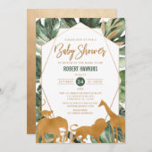Geometric Gold Safari Animals Jungle Baby Shower Einladung (Vorne/Hinten)