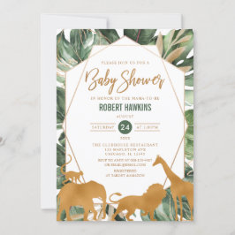 Geometric Gold Safari Animals Jungle Baby Shower Einladung