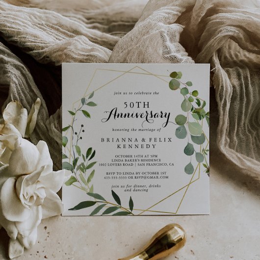Geometric Gold Tropical 50 Jahre Hochzeit Einladung