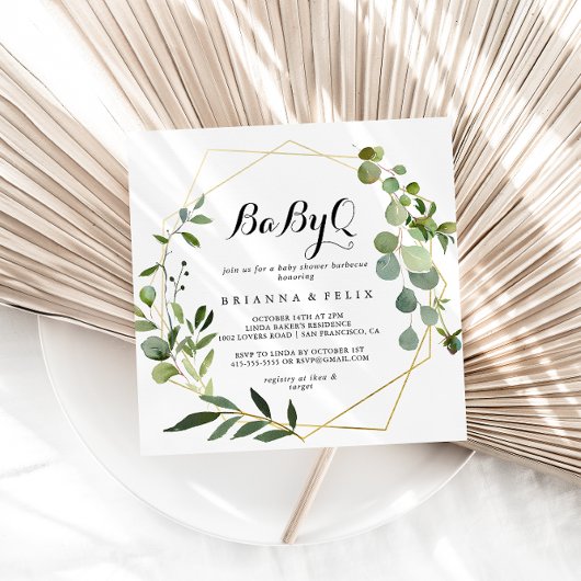 Geometric Gold Tropical BabyQ Baby Shower Barbecue Einladung