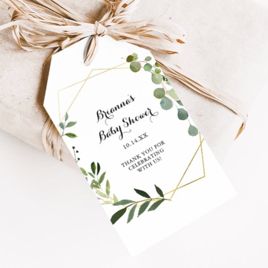 Geometric Gold Tropical Calligraphy Baby Shower Geschenkanhänger