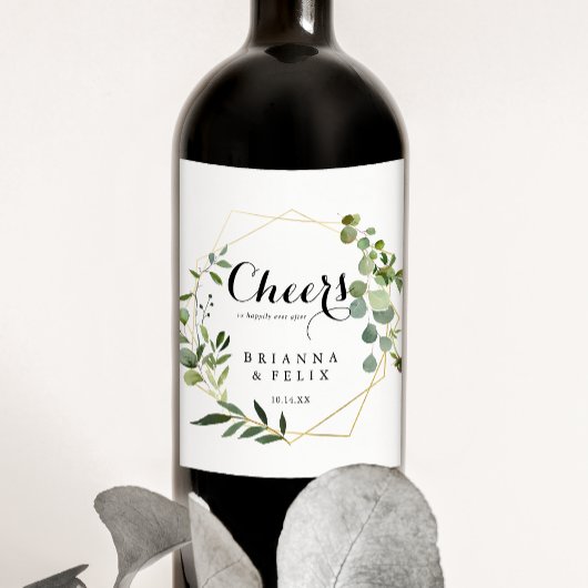Geometric Gold Tropical Cheers Wedding Wine Labels Weinetikett