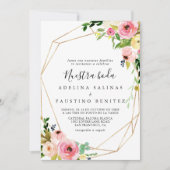 Geometric Gold Tropical Fall Nuestra Boda Wedding Einladung (Vorderseite)
