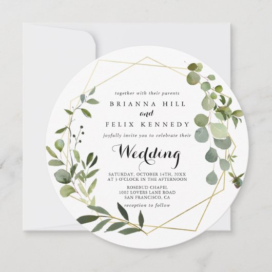 Geometric Gold Tropical Front & Back Wedding Einladung (Vorderseite)