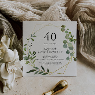 Geometric Gold Tropical Green 40. Geburtstag Party Einladung