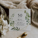 Geometric Gold Tropical Green 50. Geburtstagsparty Einladung<br><div class="desc">Diese geometrische goldgrüne 50. Geburtstagsfeier lädt zu einer einfachen Geburtstagsfeier ein. Das Design besticht durch handbemalte grüne Blätter,  die einen goldenen geometrischen Rahmen schmücken.</div>