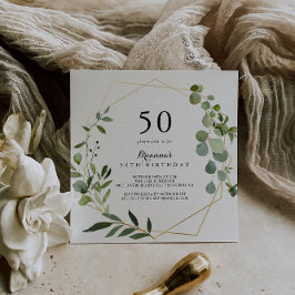 Geometric Gold Tropical Green 50. Geburtstagsparty Einladung