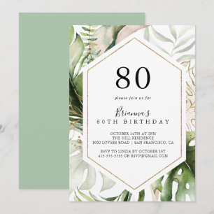 Geometric Gold Tropical Green 80. Geburtstagsparty Einladung