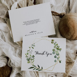 Geometric Gold Tropical Green Blätter Flat Wedding Dankeskarte