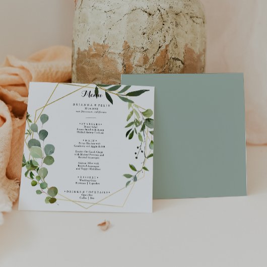 Geometric Gold Tropical Green Calligraphy Dinner Menükarte
