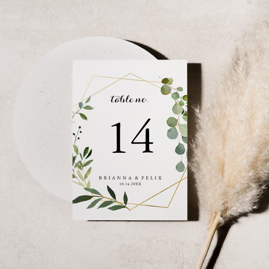 Geometric Gold Tropical Green Calligraphy Wedding Einladung