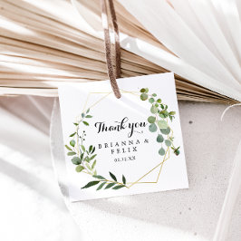 Geometric Gold Tropical Green Calligraphy Wedding Geschenkanhänger