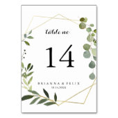 Geometric Gold Tropical Green Calligraphy Wedding Tischnummer (Rückseite)