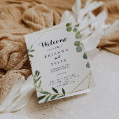 Geometric Gold Tropical Green Folded Wedding Programm