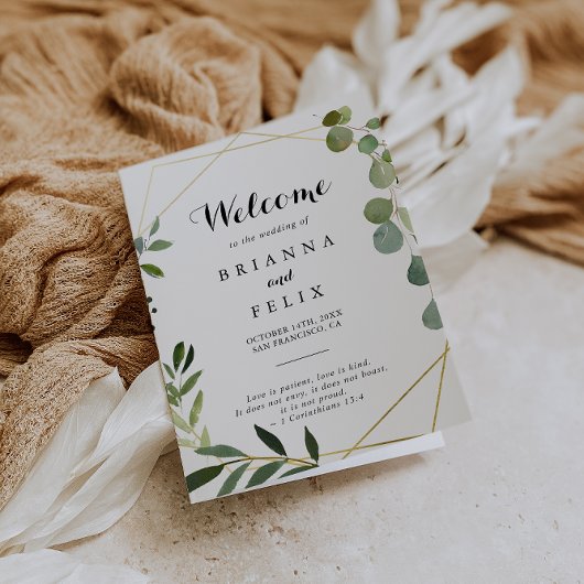Geometric Gold Tropical Green Folded Wedding Programm