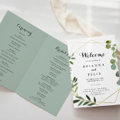 Geometric Gold Tropical Green Folded Wedding Programm