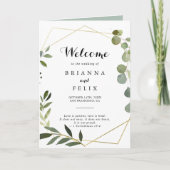 Geometric Gold Tropical Green Folded Wedding Programm (Vorderseite)