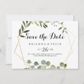Geometric Gold Tropical Green Horizontal Wedding Save The Date (Vorderseite)