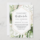 Geometric Gold Tropical Green Nuestra Boda Wedding Einladung (Vorderseite)