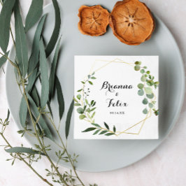 Geometric Gold Tropical Green Wedding Napkin Serviette