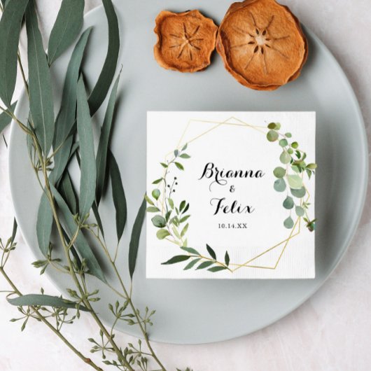 Geometric Gold Tropical Green Wedding Napkin Serviette