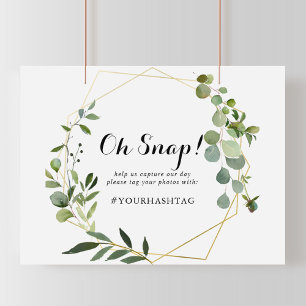Geometric Gold Tropical Green Wedding Oh Snap Sign Poster