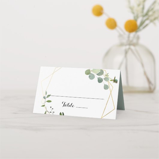 Geometric Gold Tropical Green Wedding Platzkarte (Vorderseite)