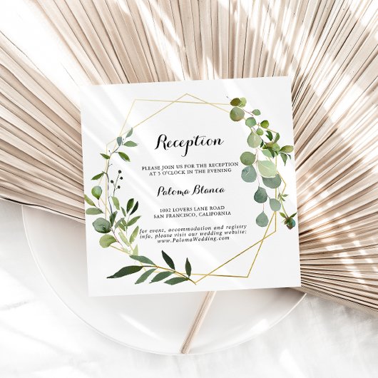 Geometric Gold Tropical Green Wedding Reception Begleitkarte