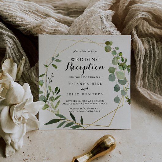 Geometric Gold Tropical Green Wedding Reception Einladung