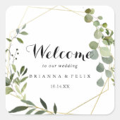 Geometric Gold Tropical Green Wedding Willkommen Quadratischer Aufkleber (Vorderseite)