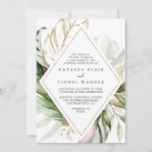 Geometric Gold Tropical Greenerity Diamond Wedding Einladung (Vorderseite)