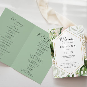 Geometric Gold Tropical Greenerity Folded Wedding Programm