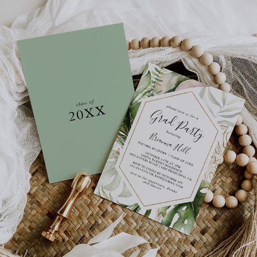 Geometric Gold Tropical Greenerity Grad Party Einladung