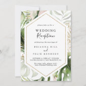 Geometric Gold Tropical Greenerity Hochzeitsempfan Einladung (Vorderseite)