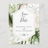 Geometric Gold Tropical Greenerity Save the Date Postkarte (Vorderseite)