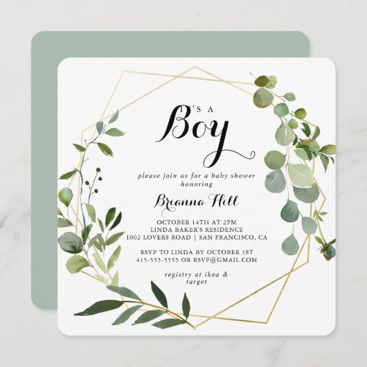 Geometric Gold Tropical ist eine Baby-Dusche Einladung (Vorne/Hinten)