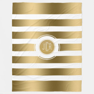 Geometric Gold & White Stripes Modern Design Fleecedecke