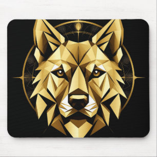 Geometric Golden Wolf Illustration Mousepad