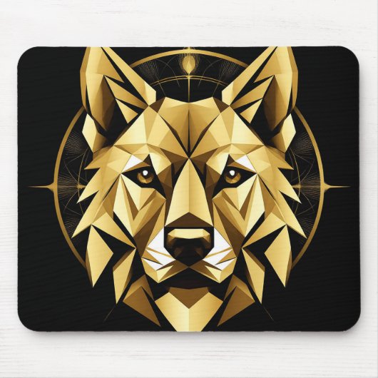 Geometric Golden Wolf Illustration Mousepad (Vorne)