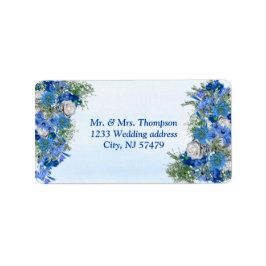 Geometric - Goldene blaue Blume Bouquet Adressaufkleber