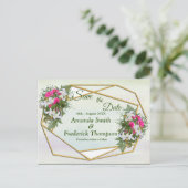 Geometric GoldGlitter Blume Bouquet Save the Date Ankündigungspostkarte (Stehend Vorderseite)